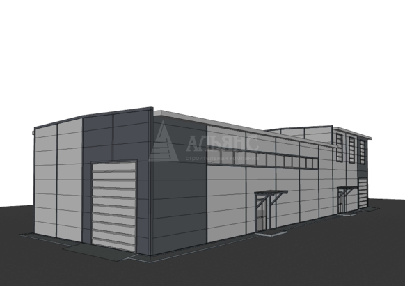 3D визуализация Проект ангара-склада с АБК из сэндвич-панелей - фото 7